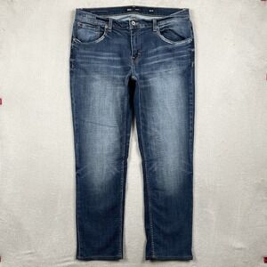 BKE Nolan Jeans Mens 36x30 Blue Straight Leg Embroidered Stretch Western Cowboy